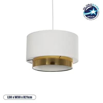 LEDTM® BASIL 204-0173 Μοντέρνο Κρεμαστό Φωτιστικό Οροφής με Ντουί 1 x E27 AC 220-240V IP20 - Μπεζ & Χρυσό - Μ30 x Π30 x Υ20cm