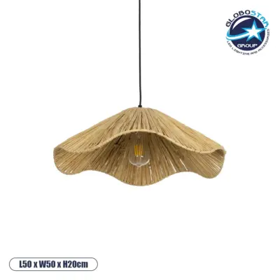 LEDTM® PAJERO 204-0177 Boho Κρεμαστό Φωτιστικό Οροφής Μονόφωτο 1 x E27 AC 220-240V IP20 Μπεζ - Μ50 x Π50 x Υ20cm