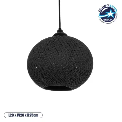 LEDTM® SOLEI 205-0006 Boho Κρεμαστό Φωτιστικό Οροφής με Ντουί 1 x E27 AC 220-240V IP20 - Μαύρο - M20 x Π20 x Υ25cm