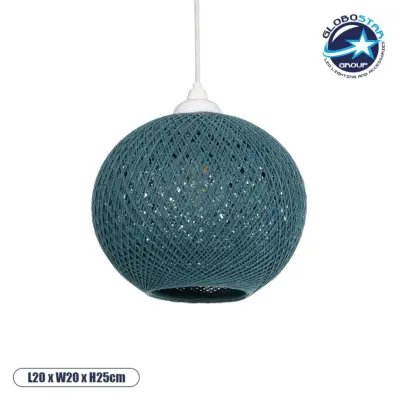 LEDTM® SOLEI 205-0012 Boho Κρεμαστό Φωτιστικό Οροφής με Ντουί 1 x E27 AC 220-240V IP20 - Τιρκουάζ - M20 x Π20 x Υ25cm