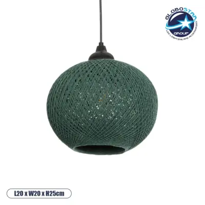 LEDTM® SOLEI 205-0015 Boho Κρεμαστό Φωτιστικό Οροφής με Ντουί 1 x E27 AC 220-240V IP20 - Πράσινο - M20 x Π20 x Υ25cm