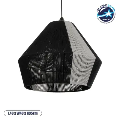 LEDTM® ANGULUS 205-0021 Boho Κρεμαστό Φωτιστικό Οροφής με Ντουί 1 x E27 AC 220-240V IP20 - Μαύρο & Γκρι - M40 x Π40 x Υ35cm