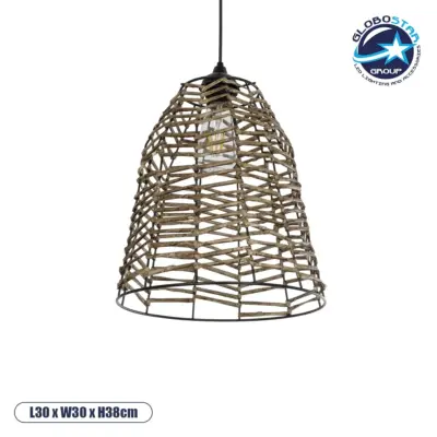 LEDTM® NETZ 205-0026 Boho Κρεμαστό Φωτιστικό Οροφής με Ντουί 1 x E27 AC 220-240V IP20 - Μπεζ - M30 x Π30 x Υ38cm