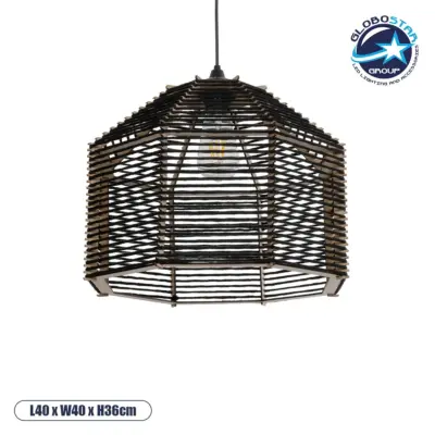 LEDTM® VORK 205-0027 Boho Κρεμαστό Φωτιστικό Οροφής με Ντουί 1 x E27 AC 220-240V IP20 - Μαύρο - M40 x Π40 x Υ36cm