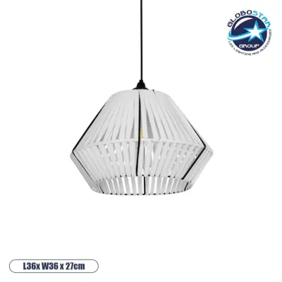LEDTM® NUI 205-0063 Boho Κρεμαστό Φωτιστικό Οροφής με Ντουί 1 x E27 AC 220-240V IP20 - Λευκό - M36 x Π36 x Υ27cm