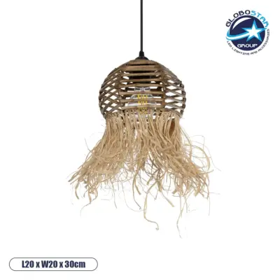 LEDTM® RIKTA 205-0077 Boho Κρεμαστό Φωτιστικό Οροφής με Ντουί 1 x E27 AC 220-240V IP20 - Μπεζ - M20 x Π20 x Υ30cm