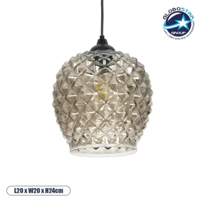 LEDTM® KEGEL 206-0006 Μοντέρνο Κρεμαστό Φωτιστικό Οροφής με Ντουί 1 x E27 AC 220-240V IP20 - Μαύρο Φιμέ - Μ19 x Π19 x Υ19cm