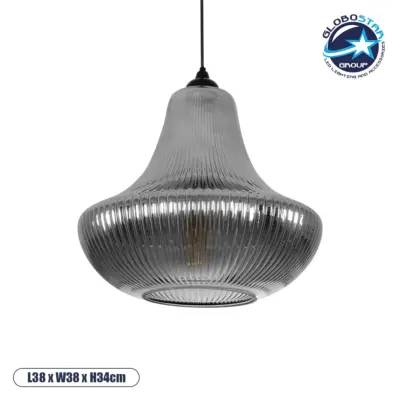 LEDTM® VERRE 206-0021 Μοντέρνο Κρεμαστό Φωτιστικό Οροφής με Ντουί 1 x E27 AC 220-240V IP20 - Μαύρο Φιμέ - Μ38 x Π38 x Υ34cm