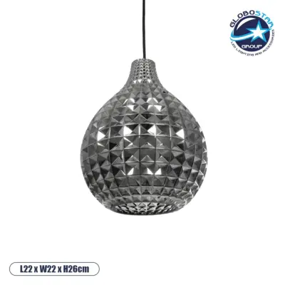 LEDTM® BASTIK 206-0026 Μοντέρνο Κρεμαστό Φωτιστικό Οροφής με Ντουί 1 x E27 AC 220-240V IP20 - Μαύρο Φιμέ - Μ22 x Π22 x Υ26cm