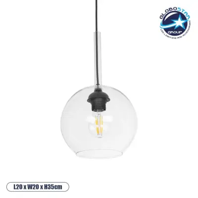 LEDTM® MPRALA 206-0038 Μοντέρνο Κρεμαστό Φωτιστικό Οροφής με Ντουί 1 x E27 AC 220-240V IP20 - Διάφανο - Μ20 x Π20 x Υ18cm
