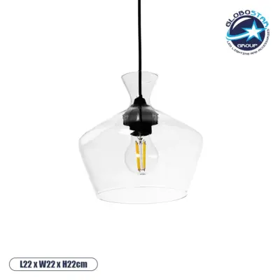 LEDTM® BOHEMIA 206-0039 Μοντέρνο Κρεμαστό Φωτιστικό Οροφής με Ντουί 1 x E27 AC 220-240V IP20 - Διάφανο - Μ22 x Π22 x Υ22cm