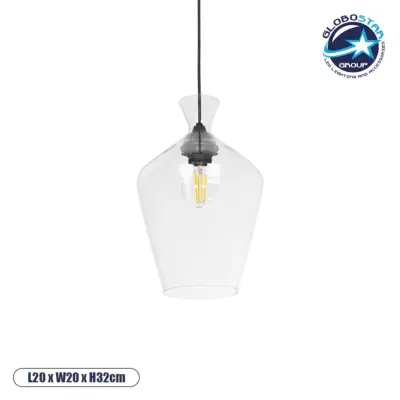 LEDTM® BOHEMIA 206-0040 Μοντέρνο Κρεμαστό Φωτιστικό Οροφής με Ντουί 1 x E27 AC 220-240V IP20 - Διάφανο - Μ20 x Π20 x Υ32cm