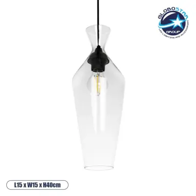 LEDTM® BOHEMIA 206-0041 Μοντέρνο Κρεμαστό Φωτιστικό Οροφής με Ντουί 1 x E27 AC 220-240V IP20 - Διάφανο - Μ15 x Π15 x Υ40cm