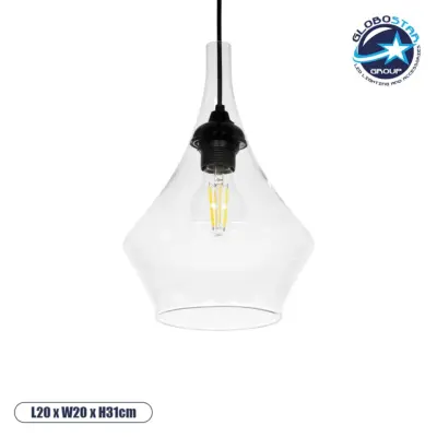 LEDTM® TORU 206-0042 Μοντέρνο Κρεμαστό Φωτιστικό Οροφής με Ντουί 1 x E27 AC 220-240V IP20 - Διάφανο - Μ20 x Π20 x Υ31cm