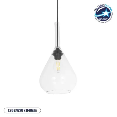 LEDTM® BALU 206-0043 Μοντέρνο Κρεμαστό Φωτιστικό Οροφής με Ντουί 1 x E27 AC 220-240V IP20 - Διάφανο - Μ20 x Π20 x Υ42cm