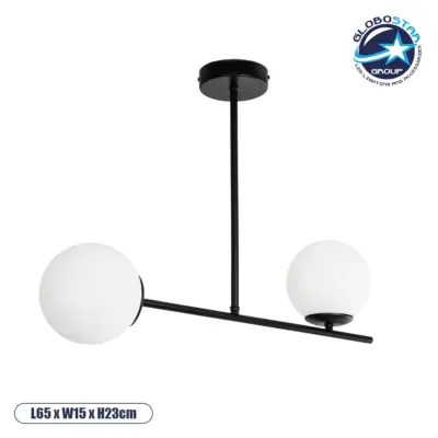 LEDTM® GLOBUS 201-0118 Μοντέρνο Φωτιστικό Οροφής με Ντουί 2 x E27 AC 220-240V IP20 - Λευκό & Μαύρο - Μ65 x Π15 x Υ23cm