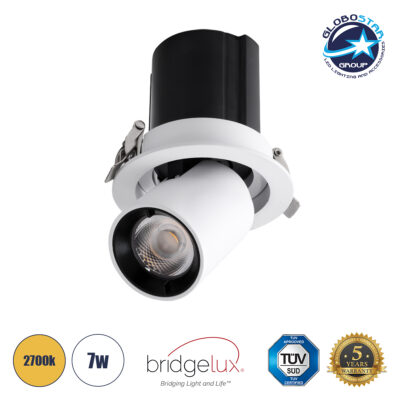 LEDTM® VIRGO-S 60303 Χωνευτό Κινούμενο Downlight Σποτ LED 7W 875lm 36° AC 220-240V IP20 Θερμό Λευκό 2700K - Bridgelux COB Chip & TÜV SÜD Driver - Λευκό & Μαύρο Ματ - Μ9 x Π9 x Υ9cm / Q7.8cm - 5 Χρόνια Εγγύηση