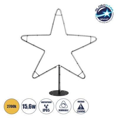 LEDTM® XMAS-STAR-SMALL Χριστουγεννιάτικο Διακοσμητικό Φωτιστικό LED 15,6W 624lm 360° AC 220-240V Αδιάβροχο IP65 Θερμό Λευκό 2700K   - Μαύρο & Διάφανο - M97 x Π25 x Υ107cm - 2 Χρόνια Εγγύηση