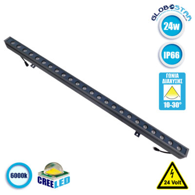 LEDTM® WASHERMARGO 05104 Μπάρα Φωτισμού Wall Washer LED 24W 2880lm 30° DC 24V Αδιάβροχο IP66 Ψυχρό Λευκό 6000K Dimmable - Bridgelux SMD Chip - Γκρι Ανθρακί - Μ100 x Π4 x Υ5cm - 3 Χρόνια Εγγύηση