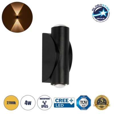 LEDTM® ARC 60679 Μοντέρνο Φωτιστικό Τοίχου - Απλίκα LED 4W 500lm 30° AC 220-240V Αδιάβροχο IP65 Θερμό Λευκό 2700K - CREE XPE Chip & TÜV SÜD Driver - Μαύρο Ματ - Μ3.5 x Π4.8 x Υ11.5cm - 5 Χρόνια Εγγύηση