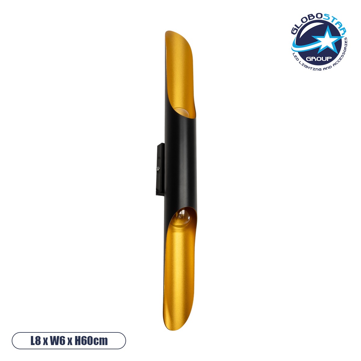LEDTM® ESTERINA 01302 Μοντέρνο Φωτιστικό Τοίχου - Απλίκα με Ντουί 2 x E27 AC 220-240V IP20 - Μαύρο & Χρυσό - Μ5.5 x Π8 x Υ60cm