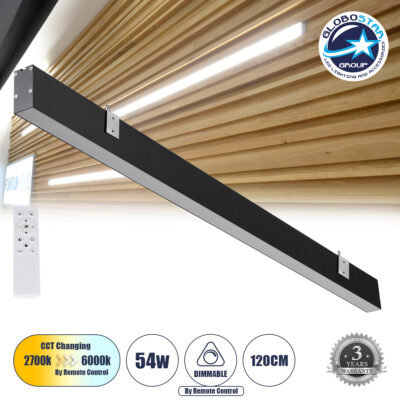 LEDTM® FELIX 61028-W Μοντέρνο Φωτιστικό Τοίχου - Απλίκα LED 54W 6500lm 120° AC 220-240V IP20 Ρυθμιζόμενο Λευκό CCT με On/Off 2700K/4500K/6000K - Lumileds SMD Chip - Μαύρο Ματ - Μ120 x Π3.5 x Υ7cm - 3 Χρόνια Εγγύηση