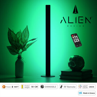LEDTM® ALIEN-DIVA-BLACK-50-5 ALIEN Design DIVA Μοντέρνο Minimal Nordic Μεταλλικό Φωτιστικό Επιτραπέζιο - Πορτατίφ - Λαμπατέρ Μαύρο LED 8W 800lm με Ασύρματο Χειριστήριο RF & Dimmer IP20 Πράσινο Μ3 x Π1.6 x Υ50cm