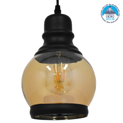 LEDTM® OLIVER 01505 Vintage Κρεμαστό Φωτιστικό Οροφής με Ντουί 1 x E27 AC 220-240V IP20 - Μελί & Μαύρο - Μ16 x Π16 x Υ25cm