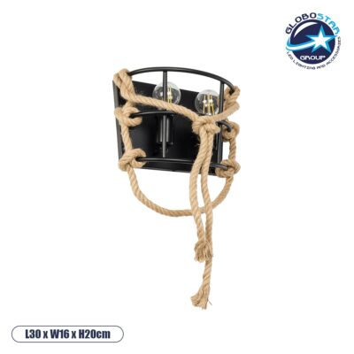 LEDTM® BARBOSA 01083 Vintage Φωτιστικό Τοίχου - Απλίκα με Ντουί 2 x E27 AC 220-240V IP20 - Μαύρο & Μπεζ - Μ30 x Π16 x Υ20cm