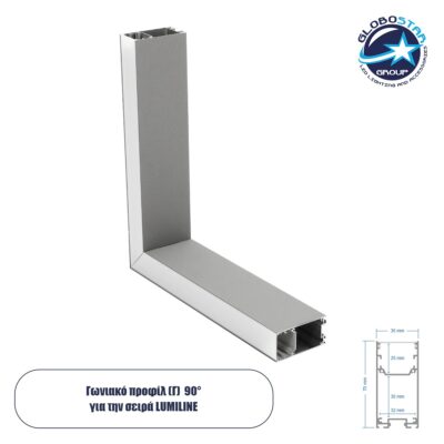 LEDTM® ALP-CORNER-SIDE90 LUMILINE 61768 Επιφανειακό / Κρεμαστό Προφίλ Αλουμινίου Γωνία με Λευκό Γαλακτερό Πατητό Κάλυμμα για Ταινίες LED IP20 - Γκρι Ανθρακί Ματ - Μ30 x Π3.5 x Υ7cm