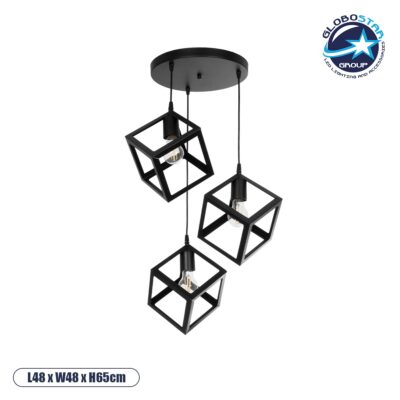 LEDTM® DISE 201-0051 Μοντέρνο Κρεμαστό Φωτιστικό Οροφής με Ντουί 3 x E27 AC 220-240V IP20 - Μαύρο - Μ48 x Π48 x Υ65cm