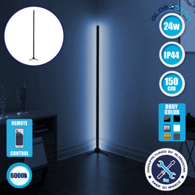 Μοντέρνο Minimal Επιδαπέδιο Μαύρο Φωτιστικό 150cm LED 24 Watt με Ασύρματο Χειριστήριο RF & Dimmer Ψυχρό Λευκό 6000k LEDTM ALIEN Design GLOBO-150-1