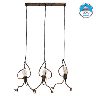 LEDTM® LITTLE MAN 00979 Μοντέρνο Κρεμαστό Φωτιστικό Οροφής με Ντουί 3 x E27 AC 220-240V IP20 - Χάλκινο - Μ70 x Π10 x Υ105cm