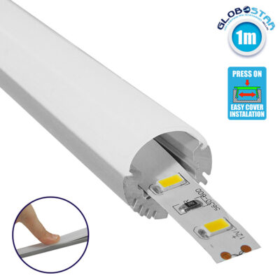 LEDTM® 70817-1M Κρεμαστό Προφίλ Αλουμινίου Ανοδιωμένο με Οβάλ Λευκό Οπάλ Κάλυμμα για 1 Σειρά Ταινίας LED Πατητό - Press On 1 Μέτρο