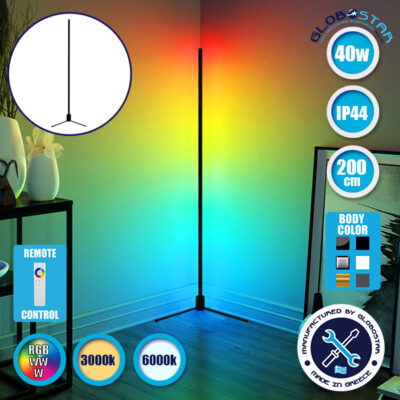 Μοντέρνο Minimal Επιδαπέδιο Μαύρο Φωτιστικό 200cm LED 40 Watt με Ασύρματο Χειριστήριο 2.4G RF & Dimmer RGBW+WW Πολύχρωμο - Ψυχρό - Ημέρας - Θερμό LEDTM ALIEN Design GLOBO-200-9