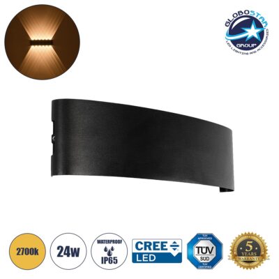 LEDTM® SIXOAD 60678 Μοντέρνο Φωτιστικό Τοίχου - Απλίκα LED 24W 3000lm 30° AC 220-240V Αδιάβροχο IP65 Θερμό Λευκό 2700K - CREE XPE Chip & TÜV SÜD Driver - Μαύρο Ματ - Μ32 x Π5.5 x Υ8cm - 5 Χρόνια Εγγύηση