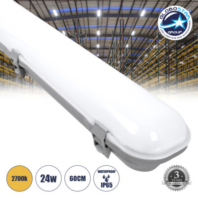 LEDTM® 60172 LED Γραμμικό Βιομηχανικό Φωτιστικό Tri-Proof 60cm 24W 2690lm 120° AC 220-240V Αδιάβροχο IP65 Μ60 x Π10.5 x Υ8cm Θερμό Λευκό 2700K - 3 Χρόνια Εγγύηση