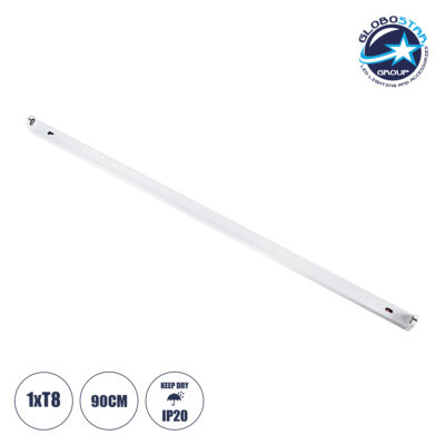 LEDTM® TUBATO 60148 Μεταλλικό Σκαφάκι για 1 x Λάμπα 90CM T8 G13 LED AC 220-240V IP20 Μ90 x Π3.4 x Υ4.3cm - 5 Χρόνια Εγγύηση