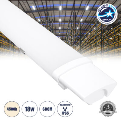 LEDTM® 60162 LED Γραμμικό Βιομηχανικό Φωτιστικό Tri-Proof 60cm 18W 1971lm 120° AC 220-240V Αδιάβροχο IP65 Μ60 x Π6 x Υ4cm Φυσικό Λευκό 4500K - 3 Χρόνια Εγγύηση