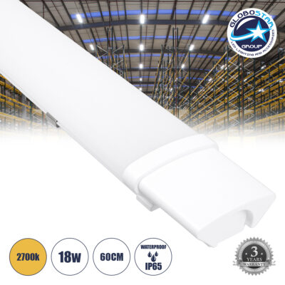 LEDTM® 60163 LED Γραμμικό Βιομηχανικό Φωτιστικό Tri-Proof 60cm 18W 1936lm 120° AC 220-240V Αδιάβροχο IP65 Μ60 x Π6 x Υ4cm Θερμό Λευκό 2700K - 3 Χρόνια Εγγύηση