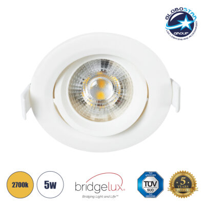 LEDTM® DE VALERA 60184 Χωνευτό Κινούμενο Downlight Σποτ LED 5W 470lm 60° AC 220-240V IP20 Θερμό Λευκό 2700K - Bridgelux SMD Chip & TÜV SÜD Driver - Λευκό Ματ - Μ9 x Π9 x Υ4cm / Q8cm - 3 Χρόνια Εγγύηση