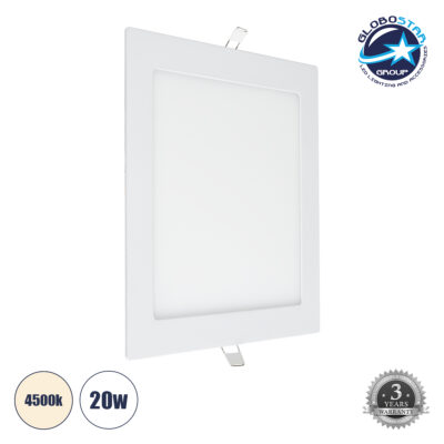 LEDTM® PANELO 60198 Χωνευτό Panel Οροφής LED 20W 2120lm 120° AC 220-240V IP20 Φυσικό Λευκό 4500K - Lumileds SMD Chip & TÜV SÜD Driver - Λευκό Γαλακτερό - Μ22.5 x Π22.5 x Υ1.9cm / Q20 x 20cm - 3 Χρόνια Εγγύηση
