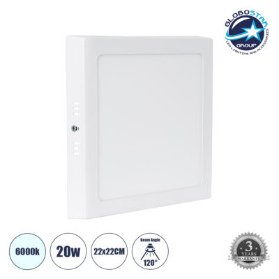 LEDTM® PANELO 60203 Panel Οροφής LED 20W 2000lm 120° AC 220-240V IP20 Ψυχρό Λευκό 6000K - Lumileds SMD Chip & TÜV SÜD Driver - Λευκό Γαλακτερό - Μ22 x Π22 x Υ3cm / Q20 x 20cm - 3 Χρόνια Εγγύηση