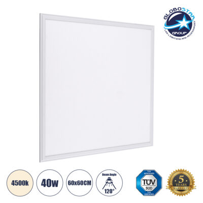 LEDTM® PANELETI 60207 Χωνευτό Panel Οροφής 60x60 LED 40W 3800lm 120° UGR<19 AC 220-240V IP20 Φυσικό Λευκό 4500K - Lumileds SMD Chip & TÜV SÜD Driver - Λευκό Γαλακτερό - Μ60 x Π60 x Υ1.5cm / Q56 x 56cm - 5 Χρόνια Εγγύηση