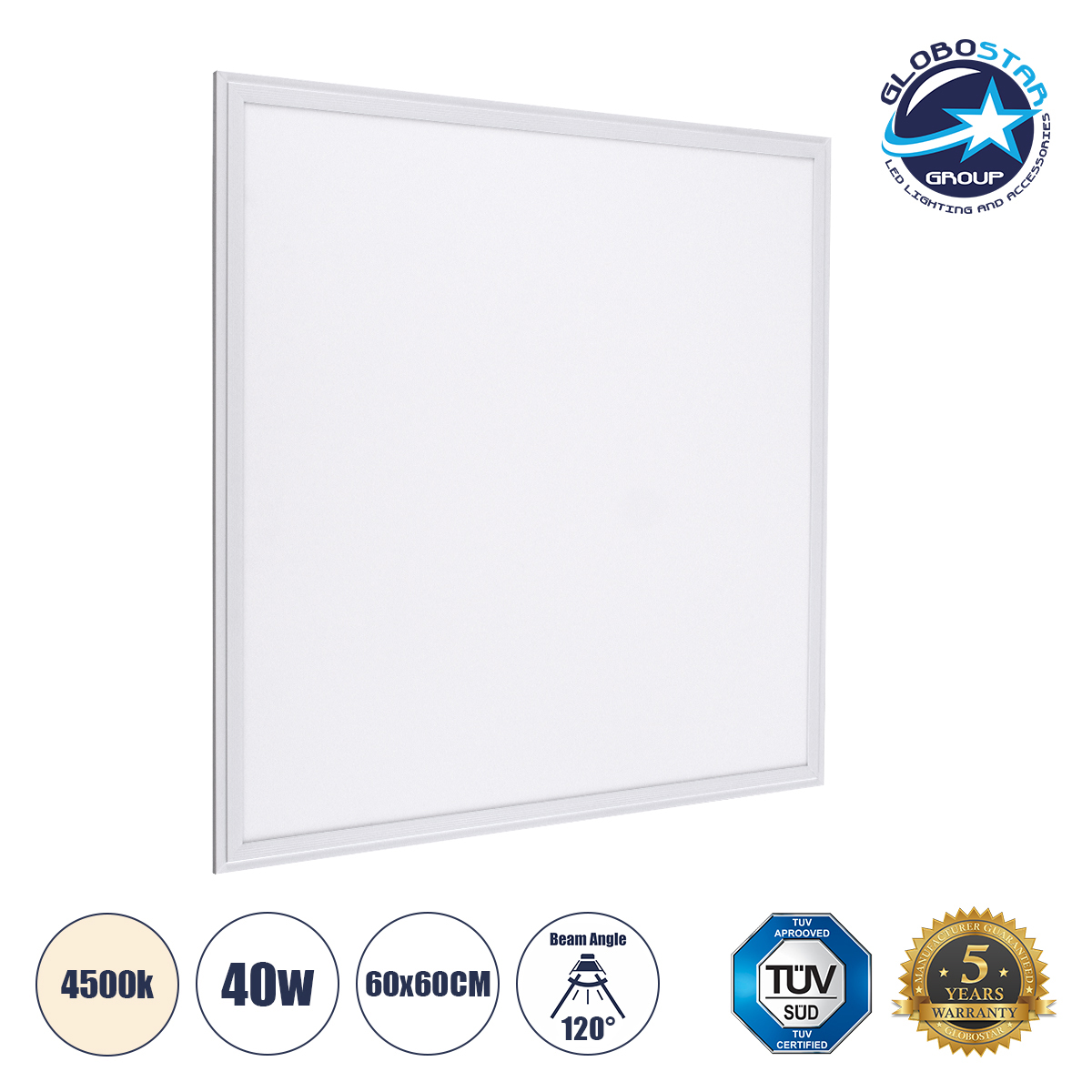 LEDTM® PANELETI 60207 Χωνευτό Panel Οροφής 60x60 LED 40W 3800lm 120° UGR<19 AC 220-240V IP20 Φυσικό Λευκό 4500K - Lumileds SMD Chip & TÜV SÜD Driver - Λευκό Γαλακτερό - Μ60 x Π60 x Υ1.5cm / Q56 x 56cm - 5 Χρόνια Εγγύηση