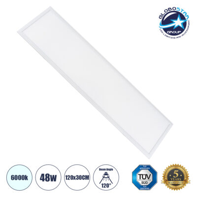 LEDTM® PANELETI 60212 Χωνευτό Panel Οροφής 120x30 LED 48W 4800lm 120° UGR<19 AC 220-240V IP20 Ψυχρό Λευκό 6000K - Lumileds SMD Chip & TÜV SÜD Driver - Λευκό Γαλακτερό - Μ120 x Π30 x Υ1.5cm / Q116 x 26cm - 5 Χρόνια Εγγύηση