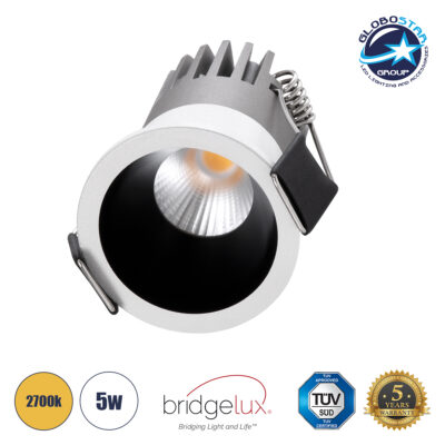 LEDTM® MICRO-S 60235 Χωνευτό Downlight Σποτ LED 5W 625lm 38° AC 220-240V IP20 Θερμό Λευκό 2700K - Bridgelux COB Chip & TÜV SÜD Driver - Λευκό & Μαύρο Ματ - Μ4 x Π4 x Υ5.9cm / Q3.5cm - 5 Χρόνια Εγγύηση