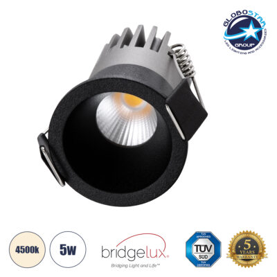 LEDTM® MICRO-S 60238 Χωνευτό Downlight Σποτ LED 5W 650lm 38° AC 220-240V IP20 Φυσικό Λευκό 4500K - Bridgelux COB Chip & TÜV SÜD Driver - Μαύρο Ματ - Μ4 x Π4 x Υ5.9cm / Q3.5cm - 5 Χρόνια Εγγύηση