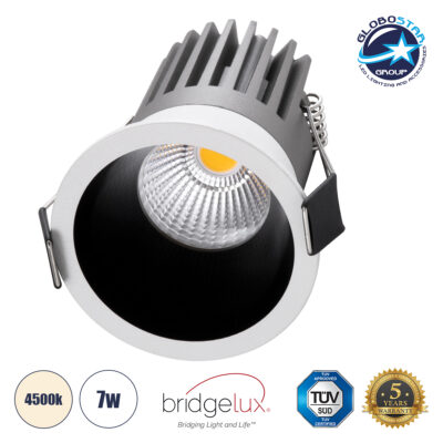 LEDTM® MICRO-B 60240 Χωνευτό Downlight Σποτ LED 7W 910lm 38° AC 220-240V IP20 Φυσικό Λευκό 4500K - Bridgelux COB Chip & TÜV SÜD Driver - Λευκό & Μαύρο Ματ - Μ6 x Π6 x Υ7.8cm / Q5cm - 5 Χρόνια Εγγύηση