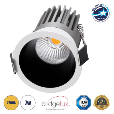 LEDTM® MICRO-B 60241 Χωνευτό Downlight Σποτ LED 7W 875lm 38° AC 220-240V IP20 Θερμό Λευκό 2700K - Bridgelux COB Chip & TÜV SÜD Driver - Λευκό & Μαύρο Ματ - Μ6 x Π6 x Υ7.8cm / Q5cm - 5 Χρόνια Εγγύηση